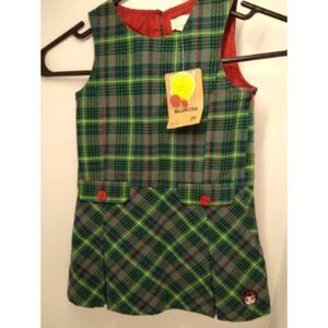 NWT Blukids Abito Girls Tartan In Wonderland Plaid Jumper Dress Sz 24 month